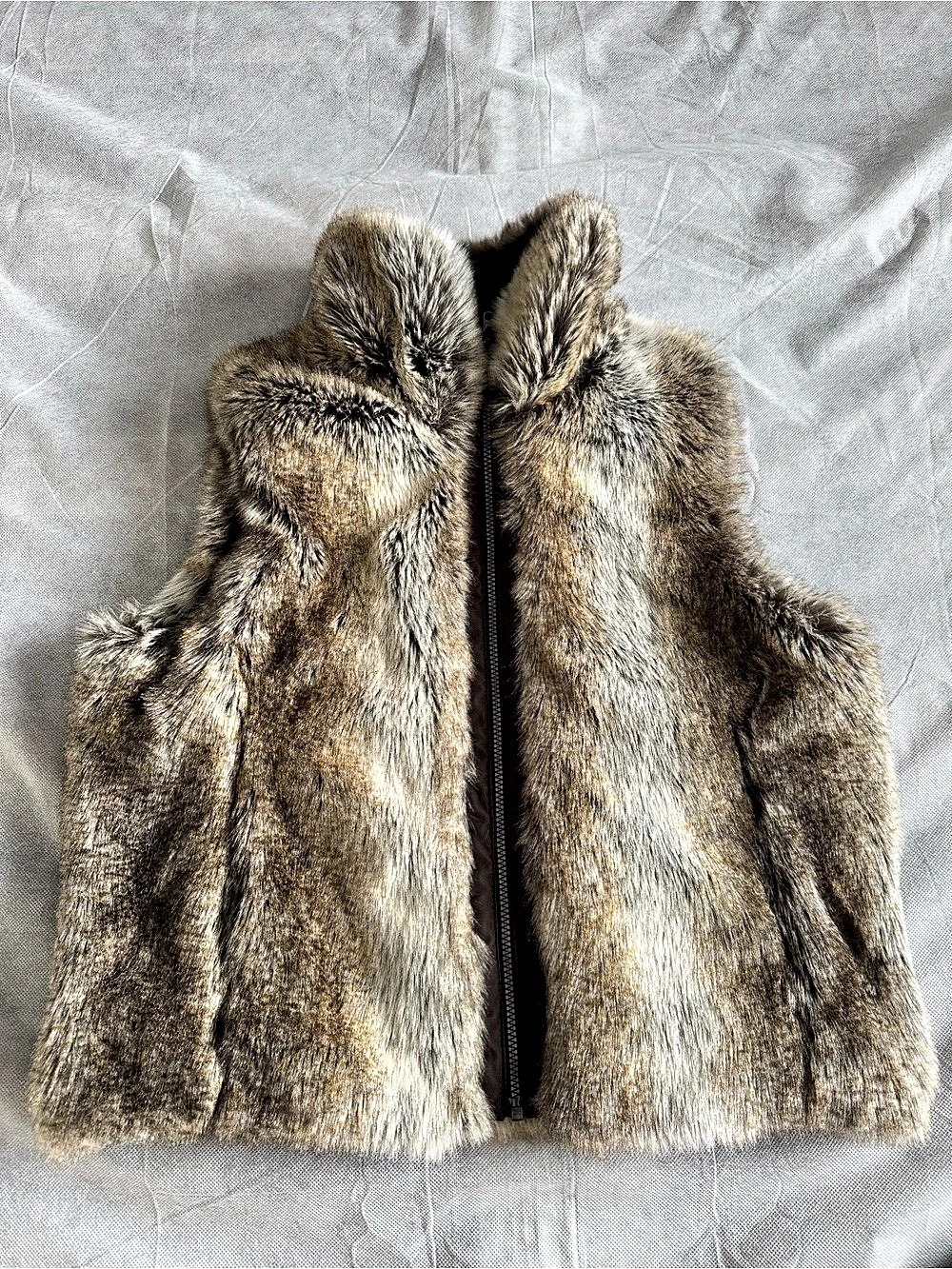 Weatherproof Faux Fur Trim Puffer Vest in Brown Size Medium